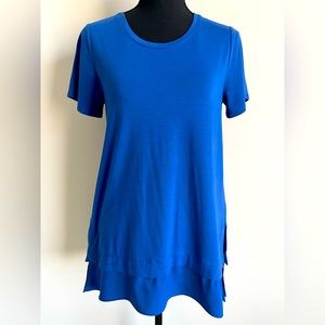 Soft Surroundings Willa Short Sleeve Tee Shirt Sz XS Blue Stretch Layered Tunic